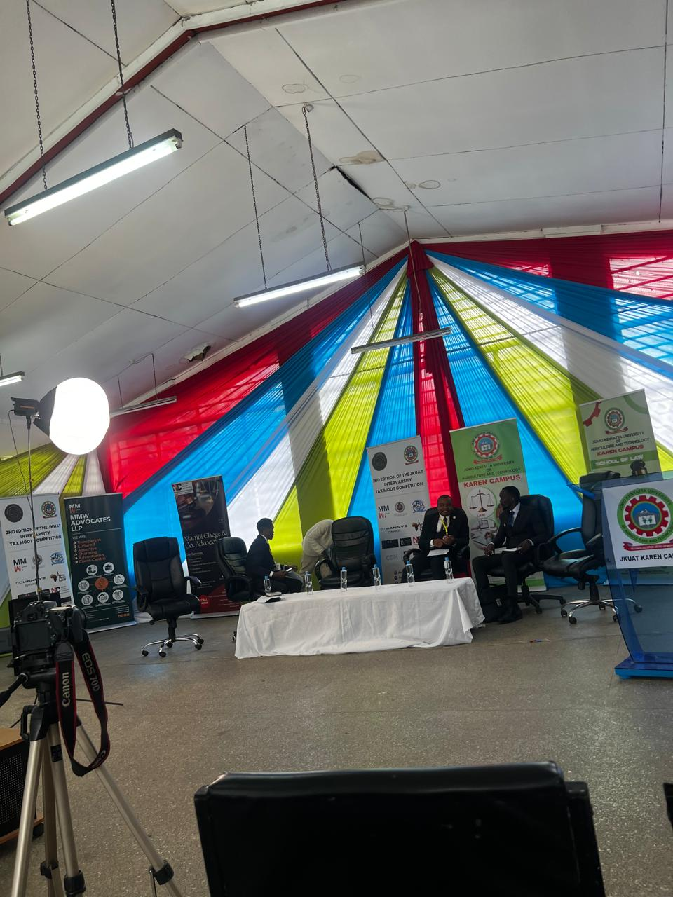 Panel setup inside the competition hall at JKUAT Karen Campus